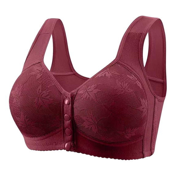 COMVALUE Posy Bra for Seniors 2026 Front Closure No Underwire Seamless Fall Comfy Breathable Bras Push Up Bralettes (50, Wine)