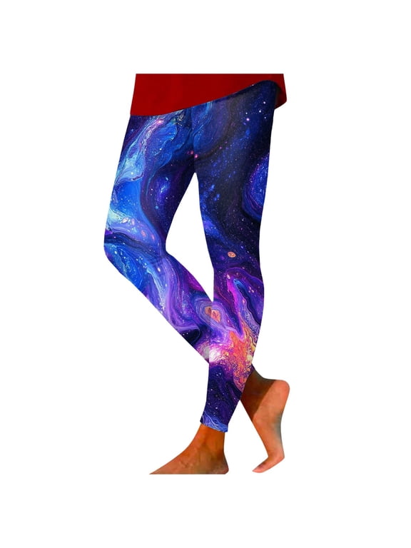 Printed Leggings for Women Pattern Graphic Colorful Cute Crazy High Waisted Workout Gym Yoga Pants (Dark Blue, L)