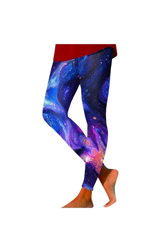 Printed Leggings for Women Pattern Graphic Colorful Cute Crazy High Waisted Workout Gym Yoga Pants (Dark Blue, L)