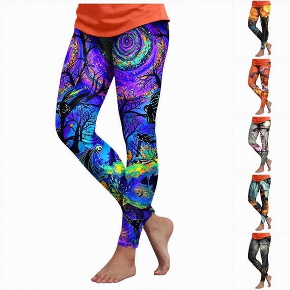 COMVALUE Printed Yoga Leggings with Pockets Women’s High Waisted Yoga Pants Soft Lightweight Workout Leggings Navy Size L