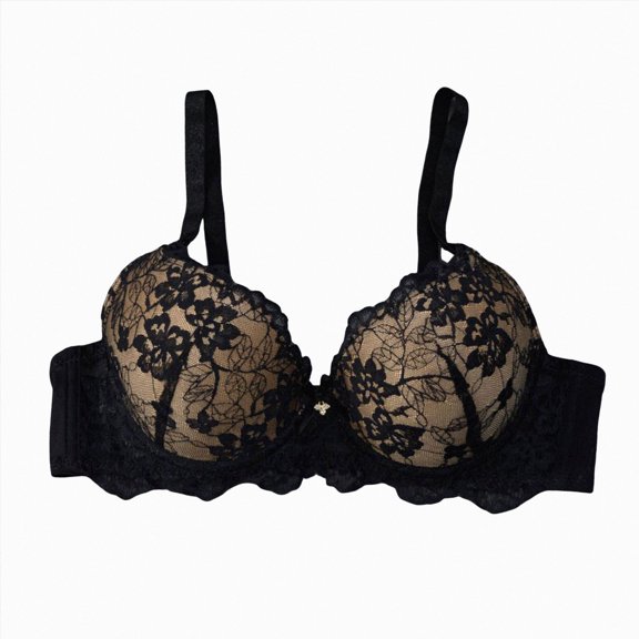 COMVALUE Push Up Bras Women Add 2 Cups Sexy Lace Cleavage Extra Padded Plunge Bra Underwire (Black, 75C)