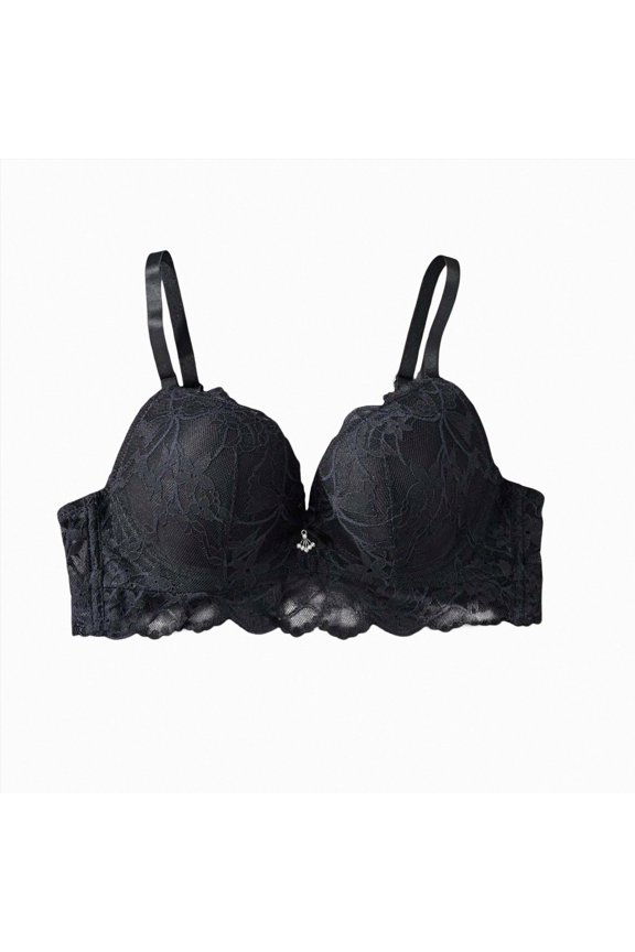 Push Up Bras Women Add 2 Cups Sexy Lace Cleavage Extra Padded Plunge Bra Underwire (Black, 90C)