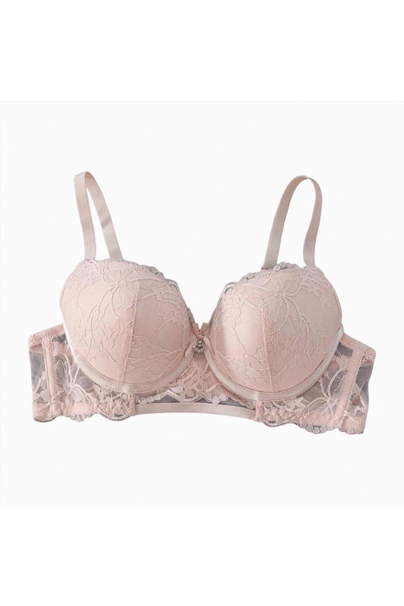 Push Up Bras Women Add 2 Cups Sexy Lace Cleavage Extra Padded Plunge Bra Underwire (Pink, 90C)