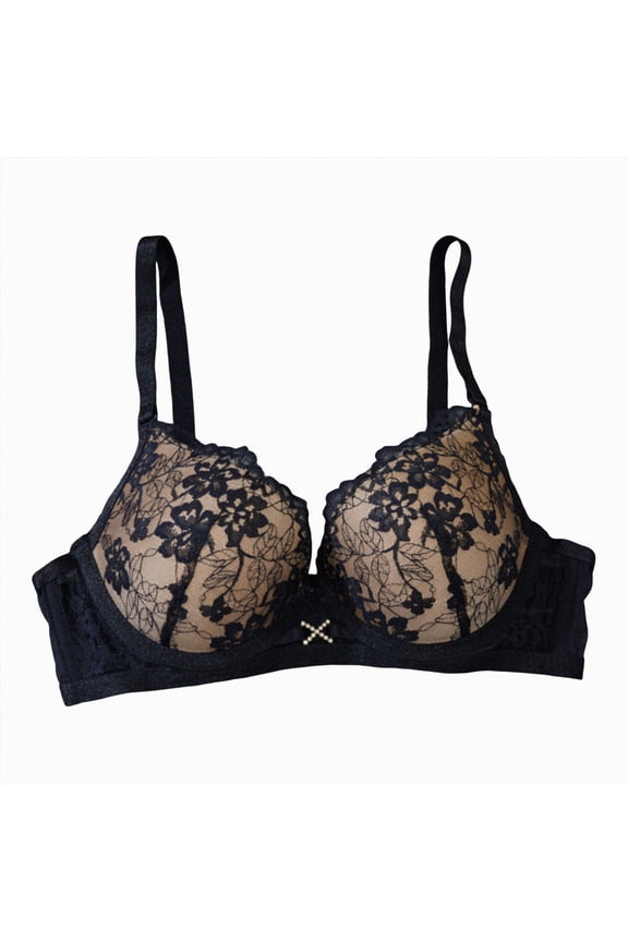 Push Up Bras for Women Add 2 Cups Sexy Lace Cleavage Extra Padded Plunge Bra Underwire (Black, 85C)