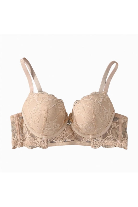Push Up Bras for Women Add 2 Cups Sexy Lace Cleavage Extra Padded Plunge Bra Underwire (Khaki, 85B)