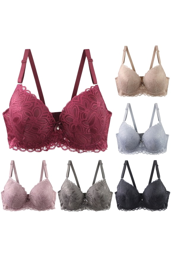 Push Up Bras for Women Sexy Lace Cleavage Extra Padded Plunge Bra Underwire (Khaki, L)