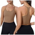 thumbnail image 1 of COMVALUE Racerback Crop Tank Tops for Women - Padded Y-Back Longline Sports Bras Scoop Neck Workout Yoga (Coffee, M), 1 of 9