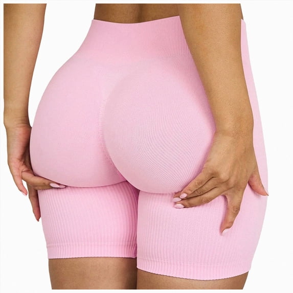 COMVALUE Ribbed Biker Shorts Women Tummy Control Stretch High Waist Yoga Shorts Summer Comfy Workout Athletic Shorts (Red, L)