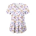 thumbnail image 1 of COMVALUE Scrub Tops Women Funny Print V Neck Short Sleeve Shirts Stretch Anti Wrinkle Nursing Uniform (Purple, M), 1 of 4