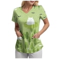 thumbnail image 1 of COMVALUE Scrub Tops Women Short Sleeve Plus Size V Neck Fun Printed Scrubs Top Medical Nursing Uniforms with Pockets (Light Green, S), 1 of 9