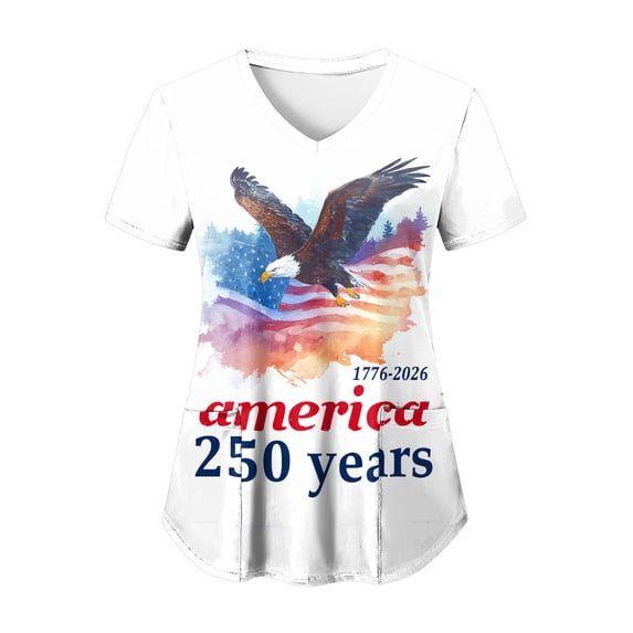 COMVALUE Scrub Tops Women Short Sleeve Plus Size V-Neck Fun Printed ...