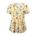thumbnail image 1 of COMVALUE Scrub Tops Women Short Sleeve Plus Size V Neck Fun Printed Scrubs Top Medical Nursing Uniforms with Pockets (Yellow, L), 1 of 7