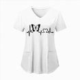 thumbnail image 1 of COMVALUE Scrub Tops Women Short Sleeve Working Uniform with Pocket Summer ECG Heart Graphic Print V Neck Stretchy Holi T Shirts (White, S), 1 of 5