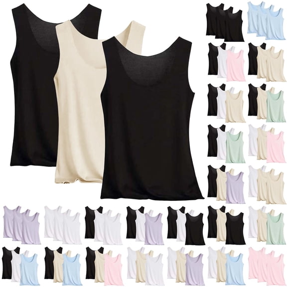COMVALUE Seamless Ice Silk Vest Tank Tops for Women Basic Scoop Neck Camisole Undershirt (Pink, L)