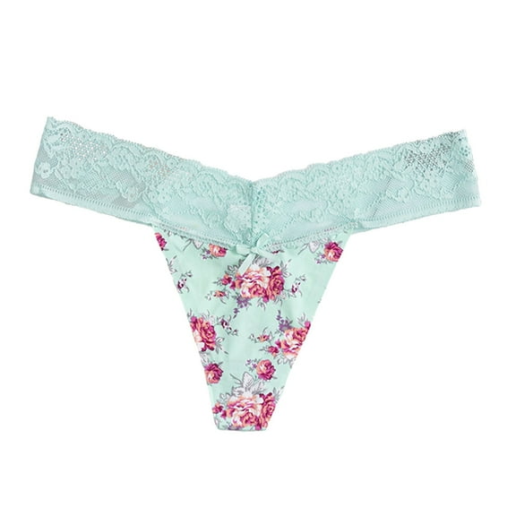 COMVALUE Seamless Thong for Women No Show Lace Underwear Ladies Breathable Comfort Panties (Sky Blue, One Size)