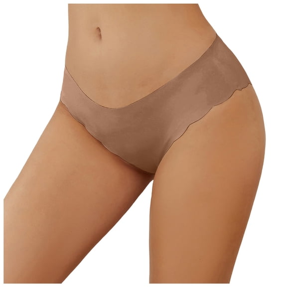 COMVALUE Seamless Underwear for Women, Low-Rise Hipster Wave Edge Bikini Panties, No-Show Cheeky Style (Coffee, XL)