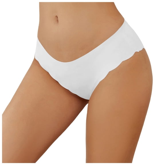 COMVALUE Seamless Underwear for Women, Low-Rise Hipster Wave Edge Bikini Panties, No-Show Cheeky Style (White, L)