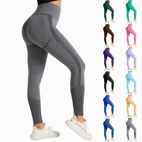 COMVALUE Seamless Workout Butt Lifting Leggings - Booty Scrunch Gym Leggings for Women Blue S