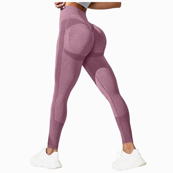 COMVALUE Seamless Workout Butt Lifting Leggings - Booty Scrunch Gym Leggings for Women Purple for Size S