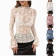thumbnail image 1 of COMVALUE See Through Lace Top Gothic High Neck Bell Long Sleeve Sheer Mesh Tops Black Size L, 1 of 8