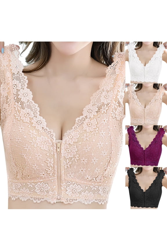 Sexy Lace Mastectomy Bras for Women Front Closure Underwear Wire Free Breast Prosthesis Sports Bra (Black, 4XL)