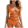 thumbnail image 1 of COMVALUE Sexy One Piece Deep V Neck Swimsuit for Women,Sexy Mesh Womens Swimsuits Tie Back Color Block Bathing Suits (Orange, L), 1 of 9