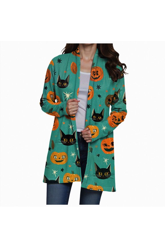 Shirt Van Gogh Gift Starry Night Long Open Front Cardigans for Women Long Sleeve Clothing Lightweight Sweater Green S