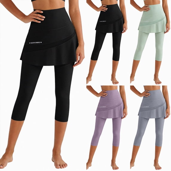 COMVALUE Skirted Leggings for Women Capri, Athletic Tennis Skirt with Leggings Golf Pickleball Clothes with Pockets Purple for Size XL