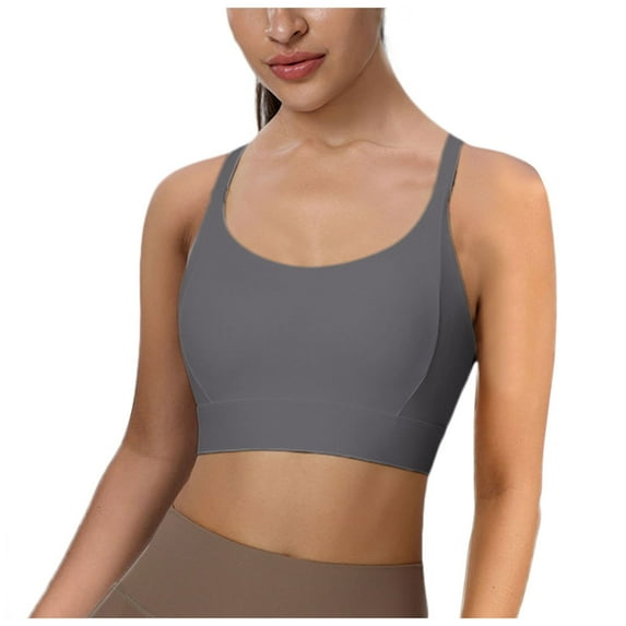 COMVALUE Sports Bras for Women, Criss Cross Back Medium Support Bras Strappy Yoga Workout Bra with Pads (Grey, XXL)
