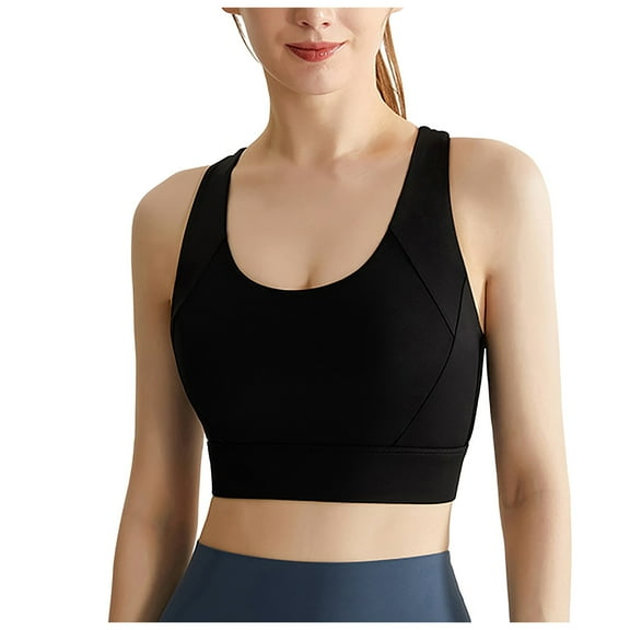 COMVALUE Sports Bras for Women High Impact Workout Tops Molded Cup Running Bra Sexy Backless Yoga Crop Top (Black, L)