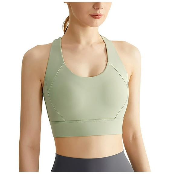 COMVALUE Sports Bras for Women High Impact Workout Tops Molded Cup Running Bra Sexy Backless Yoga Crop Top (Green, M)