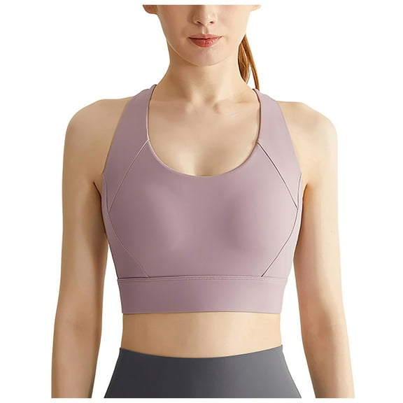 COMVALUE Sports Bras for Women High Impact Workout Tops Molded Cup Running Bra Sexy Backless Yoga Crop Top (Purple, M)