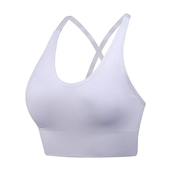 COMVALUE Sports Bras for Women High Support Wirefree Criss-Cross Back Padded Yoga Bra Gathered Activewear Underwear (White, S)