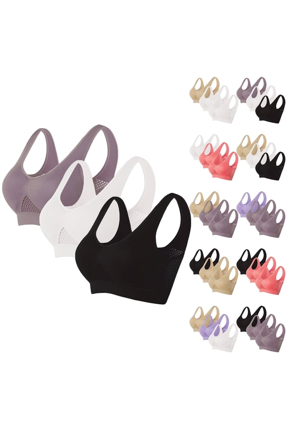 Sports Bras for Women Pack 3 High Support Plus Size Workout Breathable Anti Sagging Breast Bra (Black, 4XL)