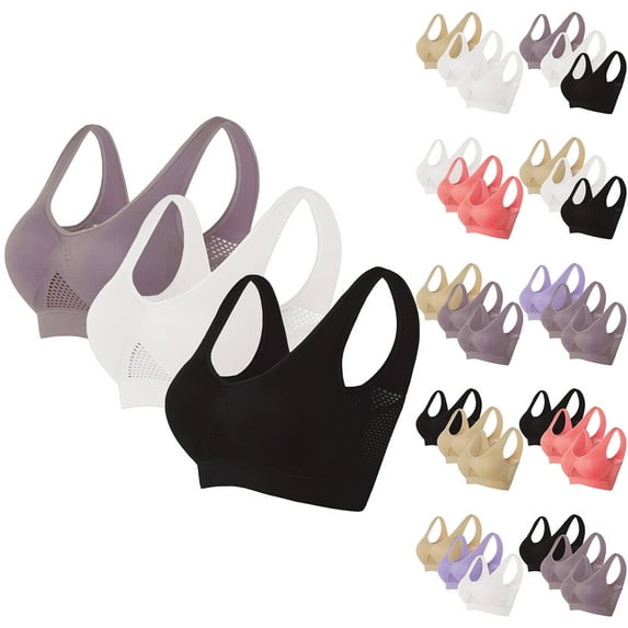 COMVALUE Sports Bras for Women Pack 3 High Support Plus Size Workout Breathable Anti Sagging Breast Bra (Black, 4XL)