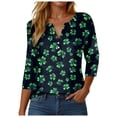 thumbnail image 1 of COMVALUE St. Patrick's Day Womens 3/4 Sleeve V Neck T-Shirts Graphic Printed Casual Loose Fitted Soft Tee Tops (Black, XXL), 1 of 9