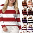 thumbnail image 1 of COMVALUE Striped Fall Sweatshirt for Women Long Sleeve Crew Neck Shirts Casual Orange and White Shirt Causal Basic Tops (Coffee, 3XL), 1 of 4