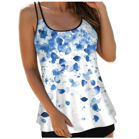 COMVALUE Swimwear Sport Fashion Tankini Bathing Suit Tops and Shorts for Beach (Blue, S)