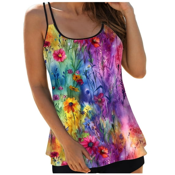 COMVALUE Swimwear Sport Fashion Tankini Bathing Suit Tops and Shorts for Beach (Purple, L)