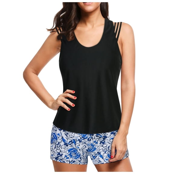 COMVALUE Tankini Swimsuits 2026 Two Piece Tummy Control Bathing Suits Swim Tank Top with Boy Shorts (Blue, XL)