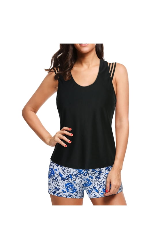 Tankini Swimsuits 2026 Two Piece Tummy Control Bathing Suits Swim Tank Top with Boy Shorts (Blue, XL)