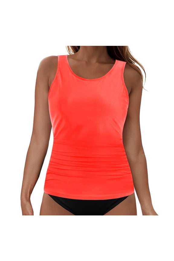 Tankini Tops for Women 2026 High Neck Swimsuits Swim Top Modest Bathing Suit Swimwear Tank Top only No Bottom (Watermelon Red, L)
