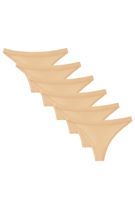 Thongs for Women Underwear Sexy No Show Ladies Panties Comfortable Breathable Workout Panty 6 Pack (Beige, XS)