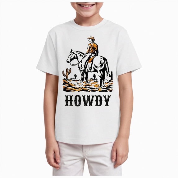 COMVALUE Toddler Baby BoyShirt Rodeo Western Graphic Letter Short Sleeve T-Shirt Kids Funny Cowboy Summer Tee Tops White for Size 2-3 Years