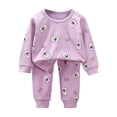 thumbnail image 1 of COMVALUE Toddler Baby Girls Fall Pajamas 6 12 Months 2T 3T 4T 5T 6T 7T 8T Little Cartoon Animal Print Lavender Vertical Rib Knit Top and Matching Pants Home Sleepwear, 1 of 5