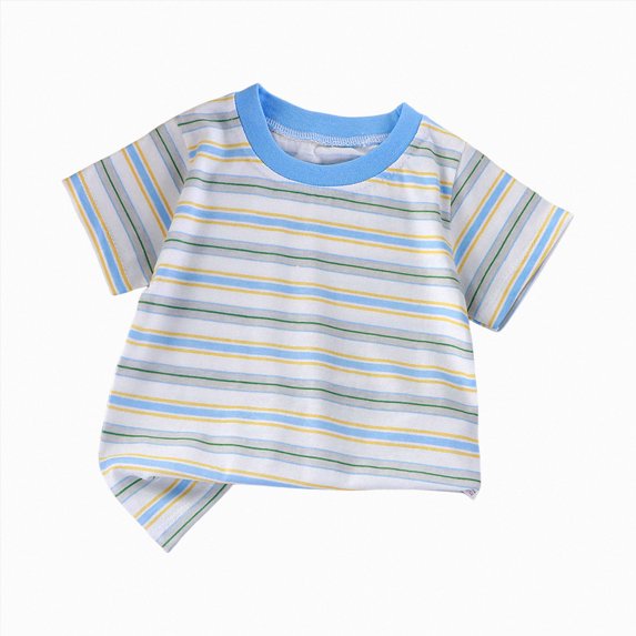 COMVALUE Toddler Boys Girls T Shirts Kids Striped Shirt Cotton Neck Short Sleeve Tee Tops Blouse Light Blue for Size 18-24 Months