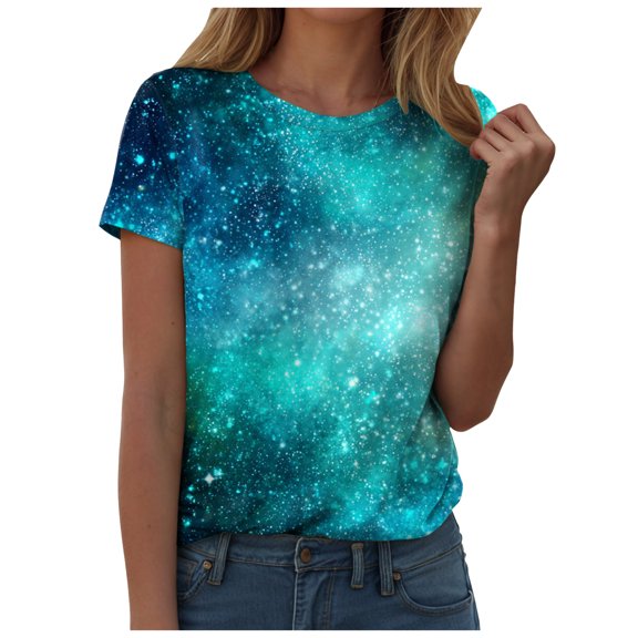 COMVALUE Tops for Women Trendy Women's Casual Round Neck Short Sleeve Top Floral Print Tees Shirt Loose Comfy Blouses (Mint Green, XXL)