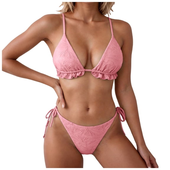 COMVALUE Two Piece Bikini Sets for Women Sexy Halter Triangle Top Swimsuit String Thong Bathing Suit (Red, XL)