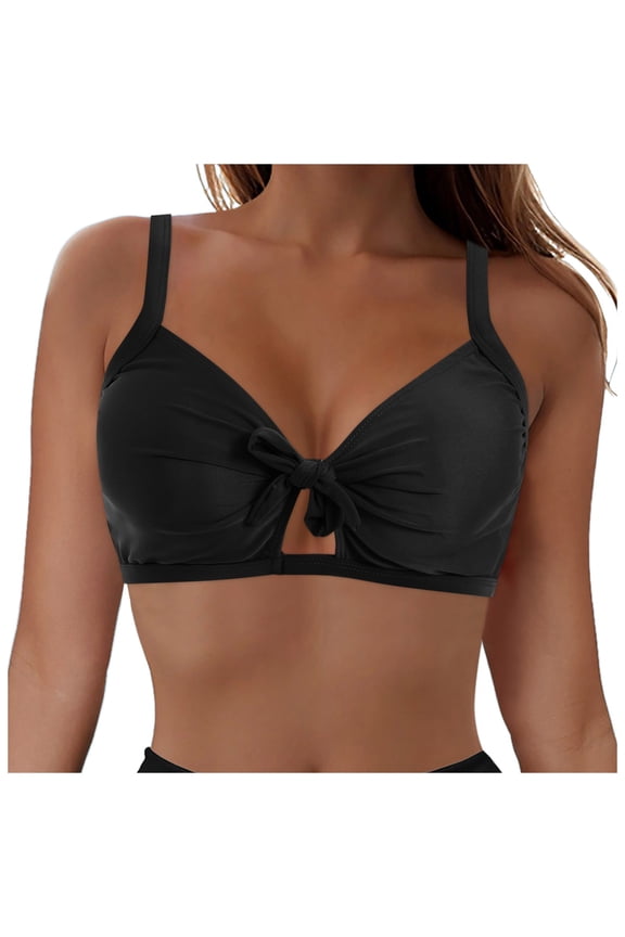Underwire Bikini Top - Women Push Up Swim Top Bra Keyhole Swimsuit Tops 2026 (Black, M)