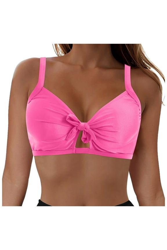 Underwire Bikini Top - Women Push Up Swim Top Bra Keyhole Swimsuit Tops 2026 (Hot Pink, L)